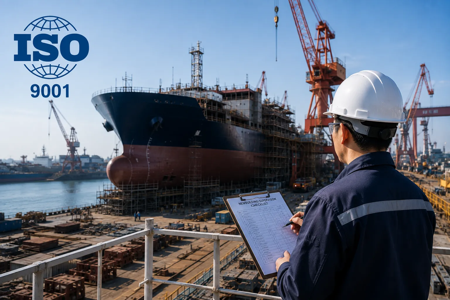 Modern vessel assembly at shipyard for marine newbuilding agency services
