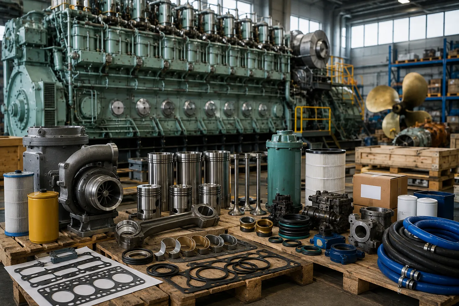 Marine machinery spare parts and heavy propulsion engine components for commercial vessels