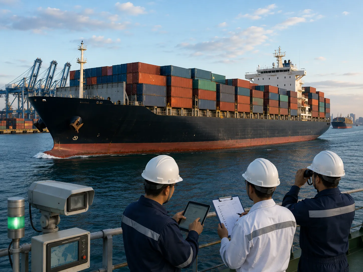 Container ship compliance and safety management system inspection