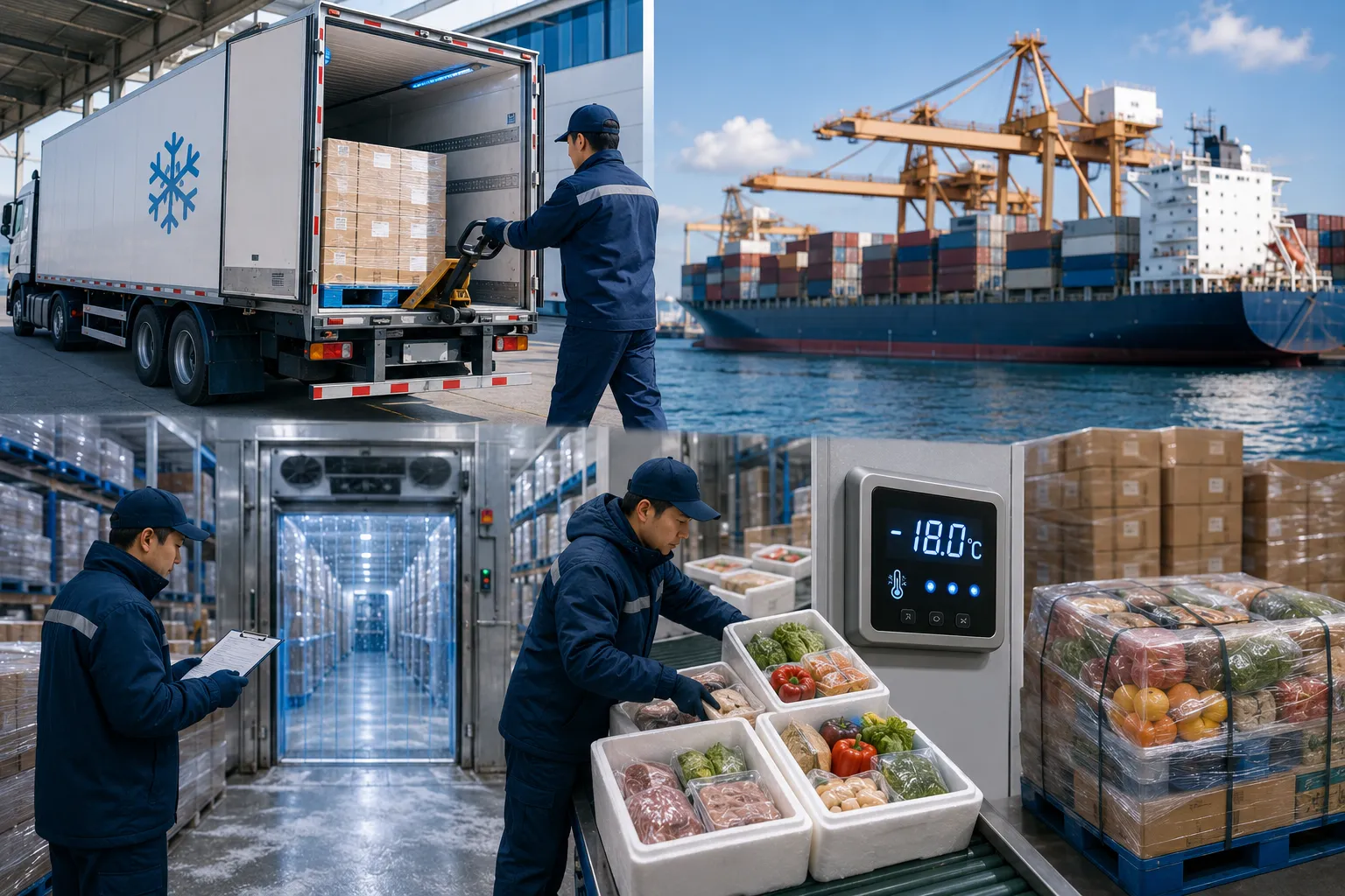 Refrigerated container truck providing cold chain marine logistics