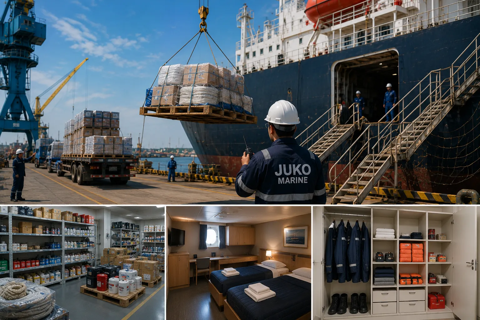 JUKO MARINE field supervisors executing ship store loading process and cabin stowing