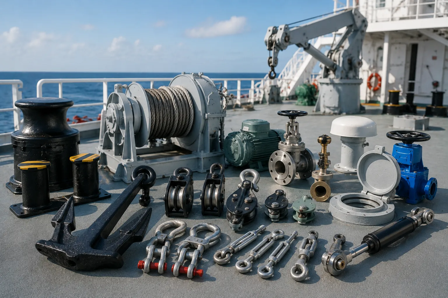 Deck machinery and general vessel components for cargo ships