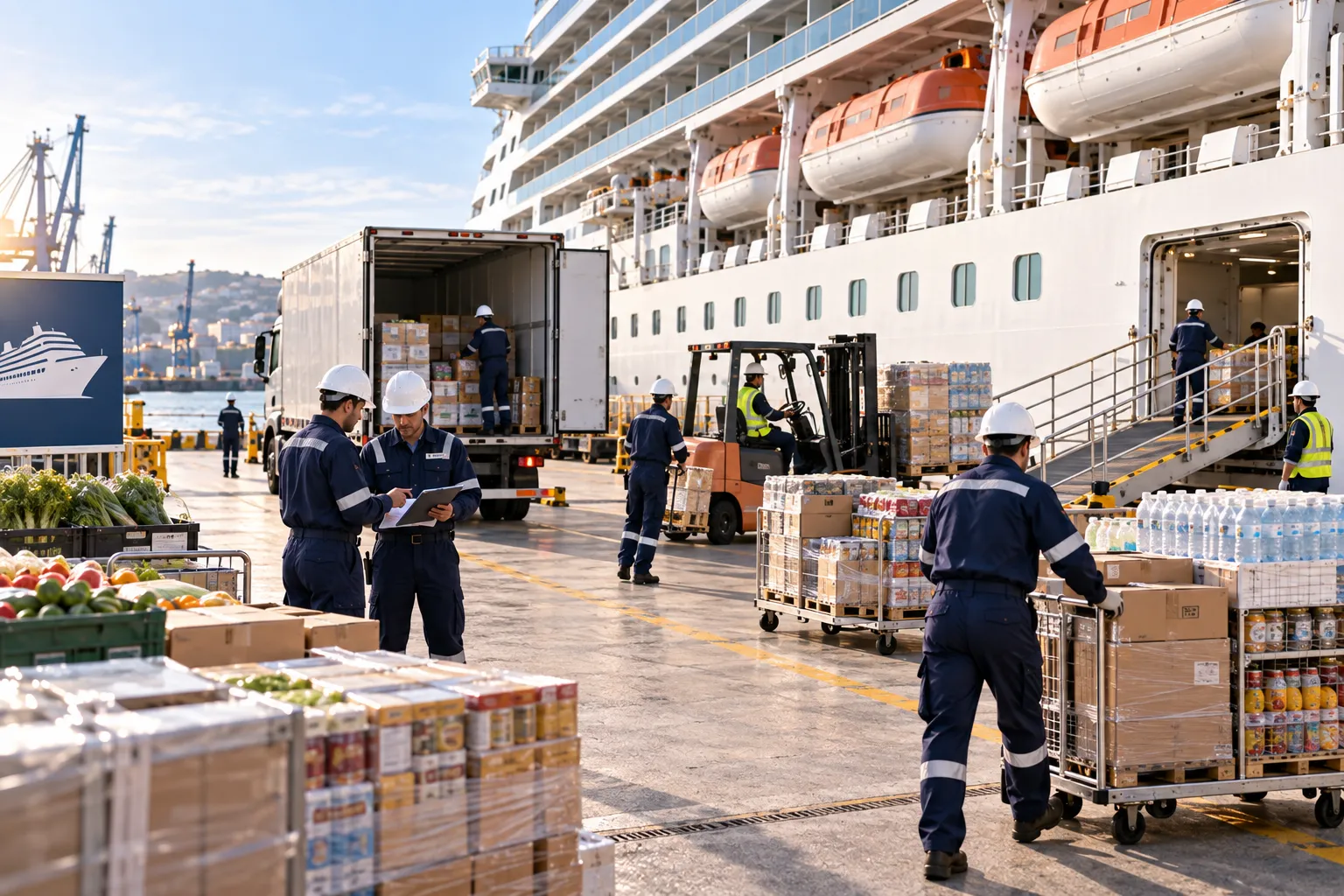 JUKO MARINE cruise ship provisioning and marine technical supply operations at berth
