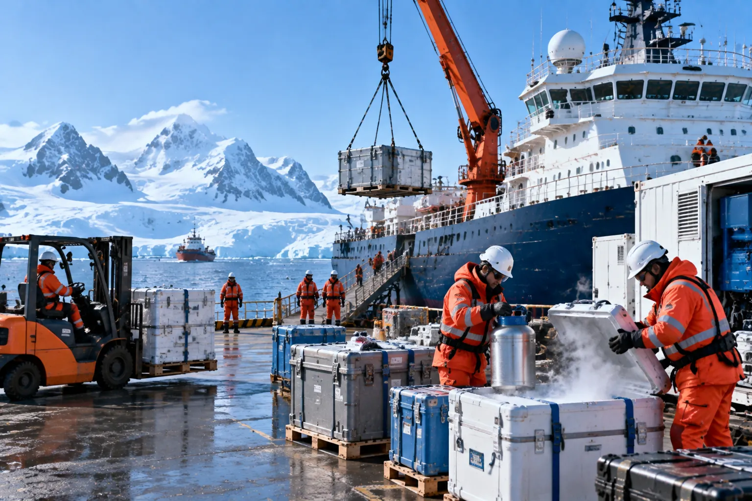 Specialized research vessel supplies and ultracold sample logistics