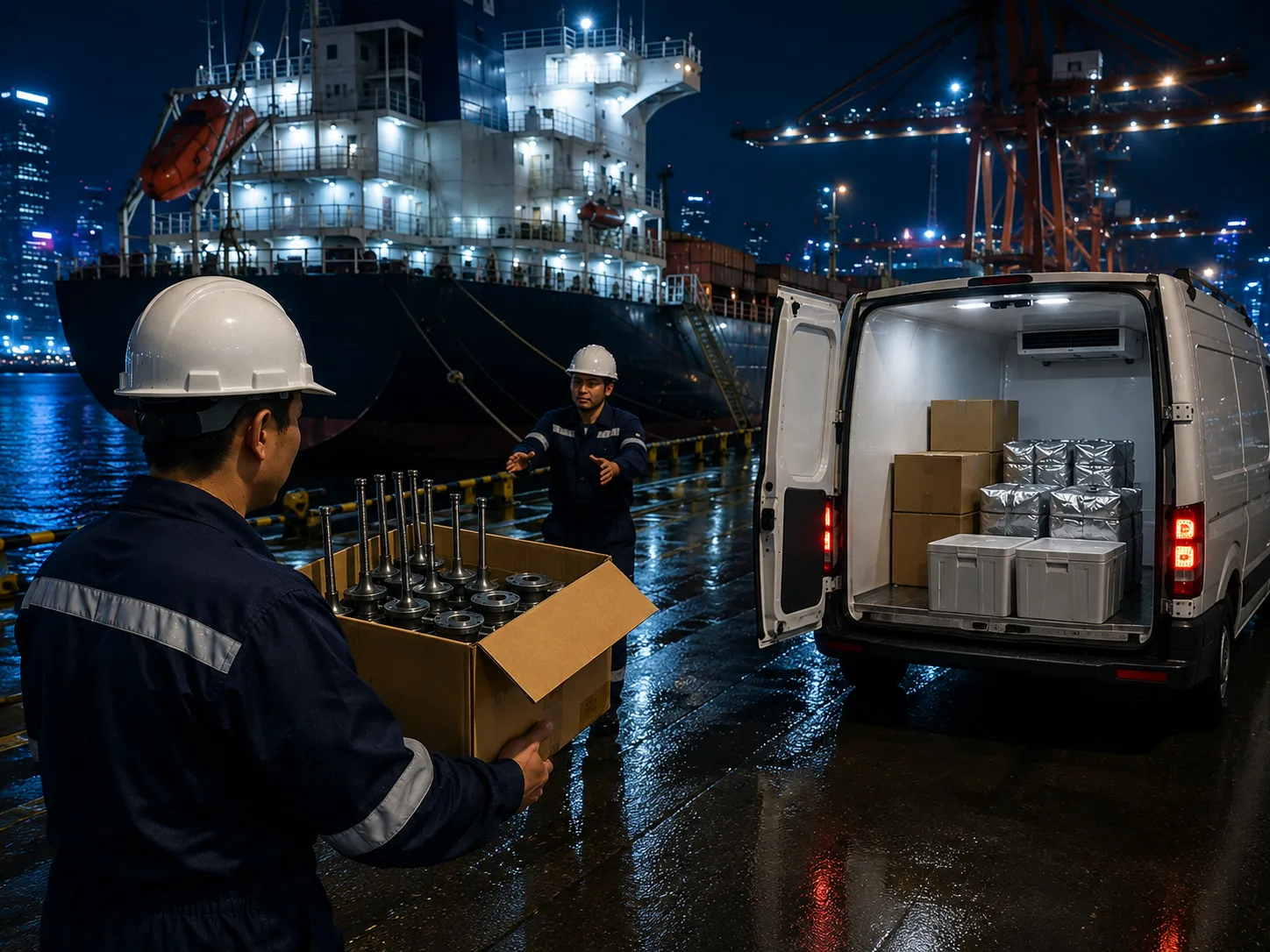 Emergency main engine valve and cold provision delivery at Singapore anchorage