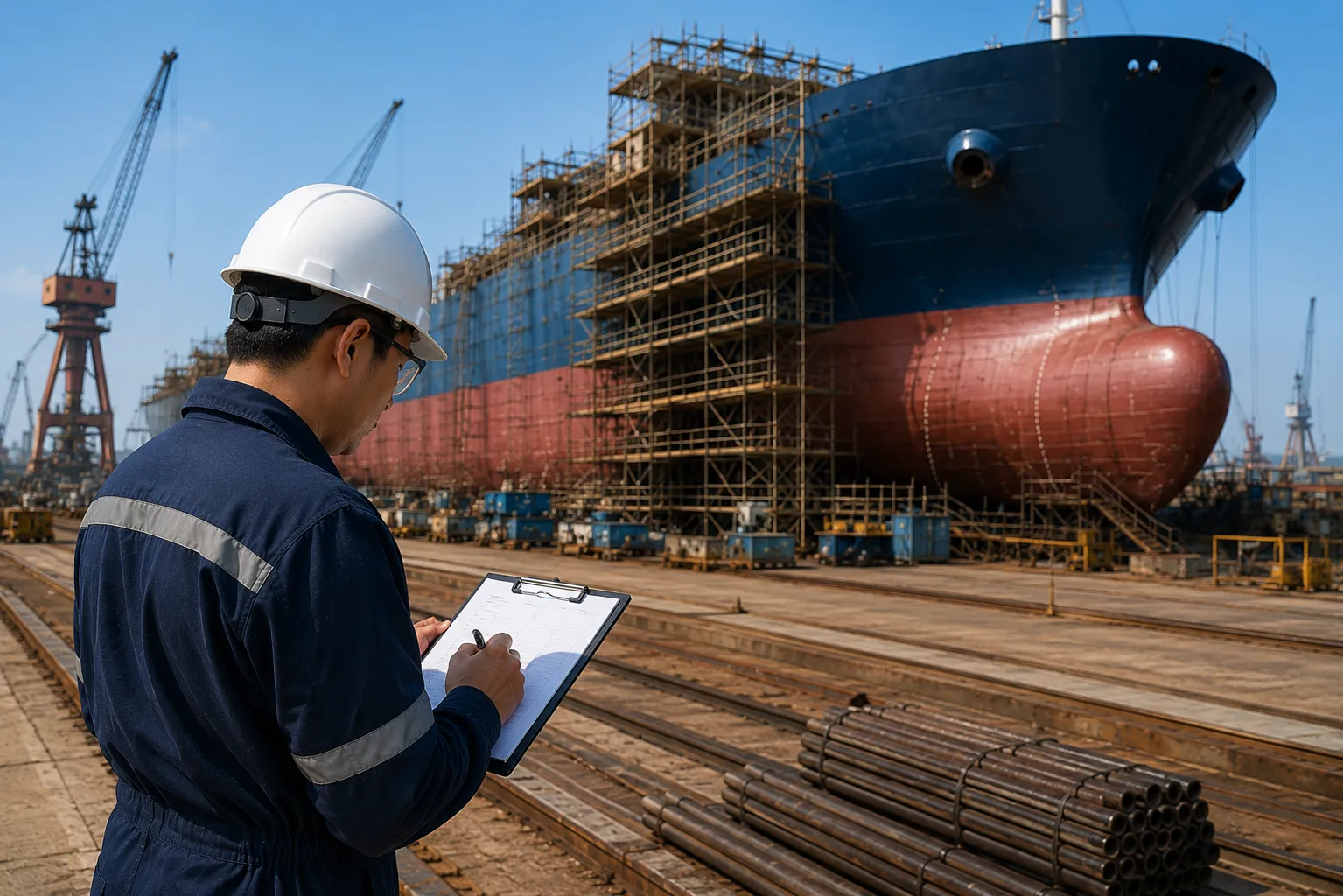 On-site marine repair supervision and engineering quality control during vessel drydocking