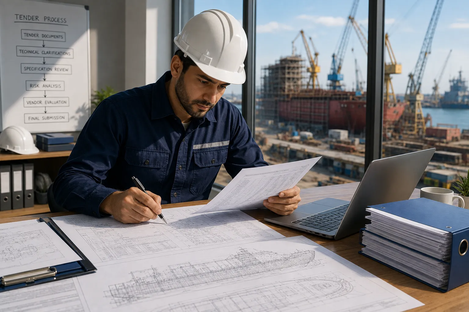 Shipyard tender evaluation and technical plan review