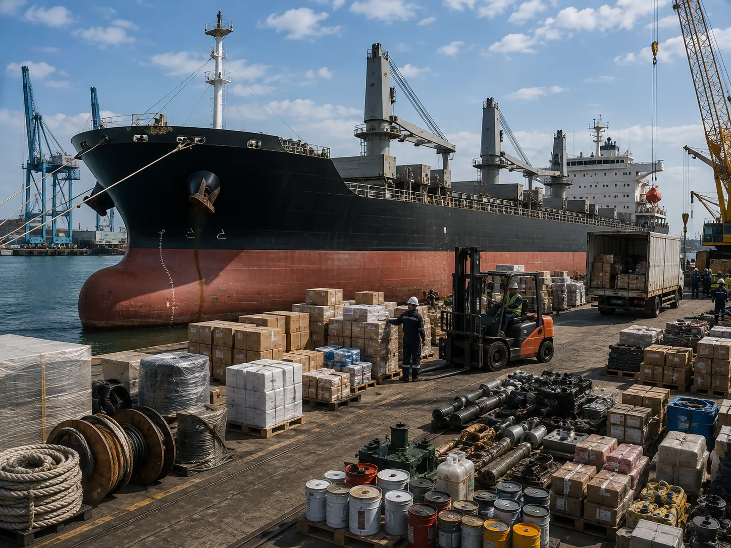 Full initial outfitting and store delivery for bulk carrier at Port of Rotterdam