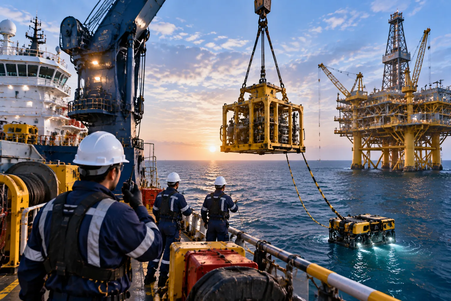Subsea construction vessel support and deepwater operations