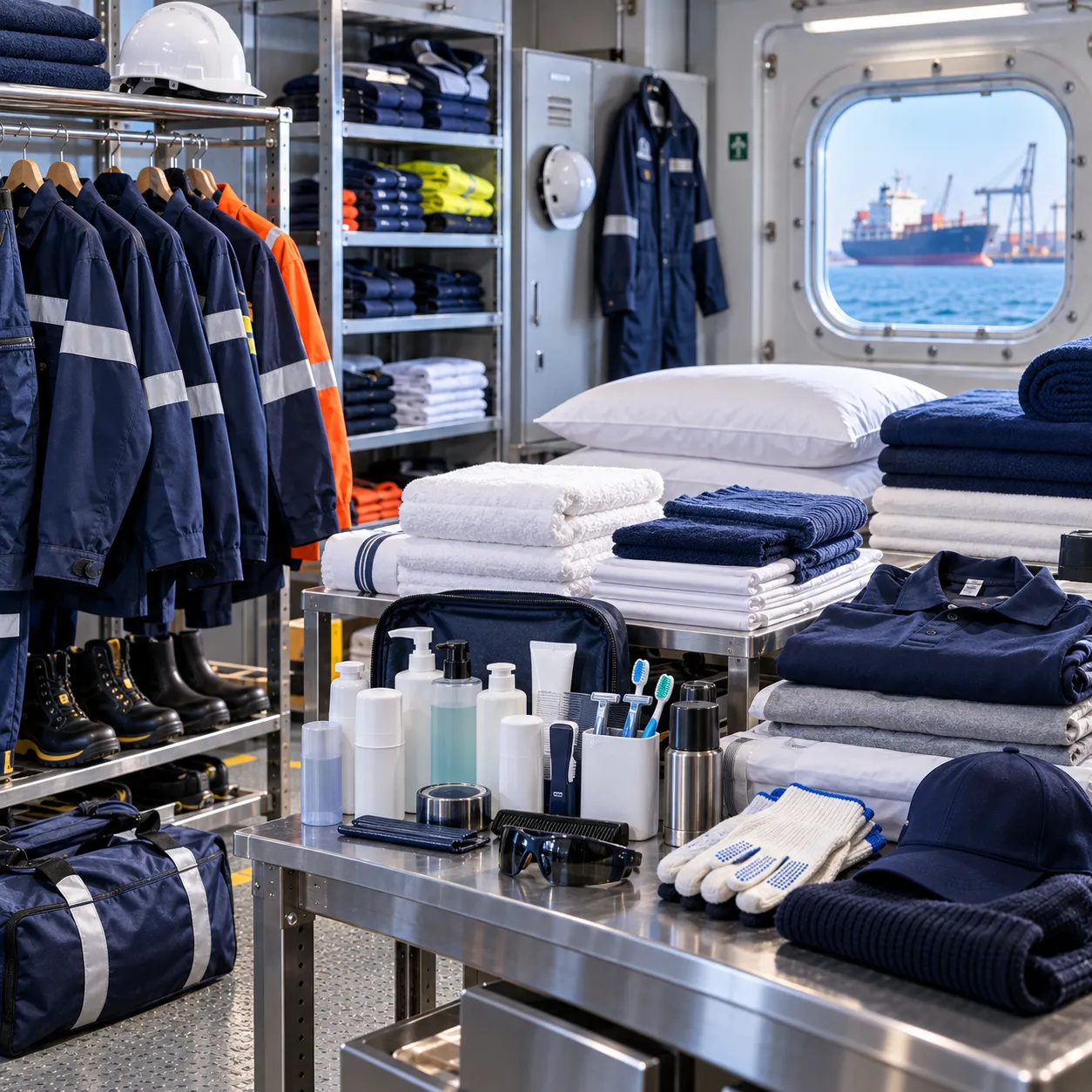 Crew daily necessities, workwear, and cabin textiles for commercial vessel crews