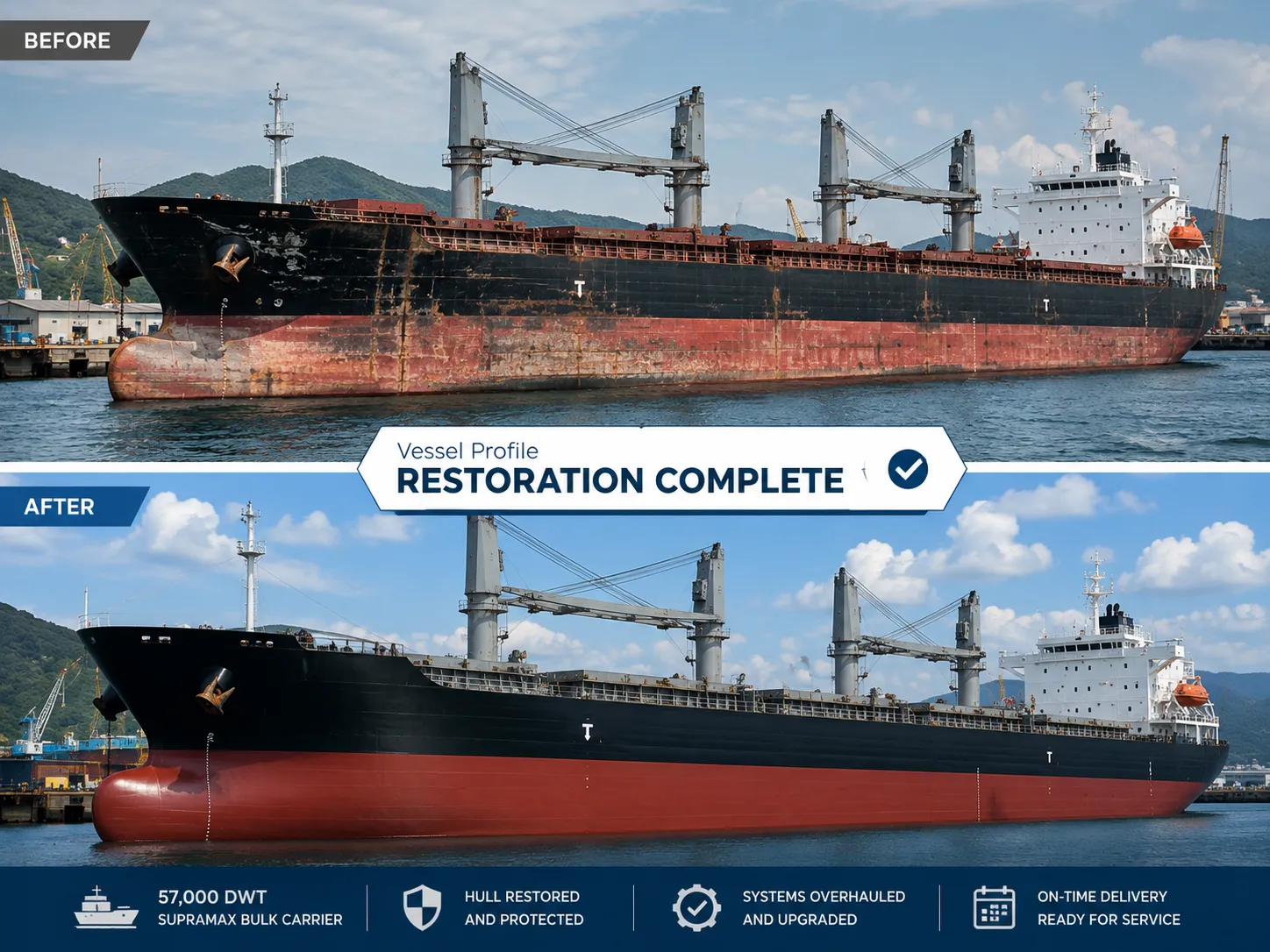 Technical restoration and main engine overhaul on bulk carrier